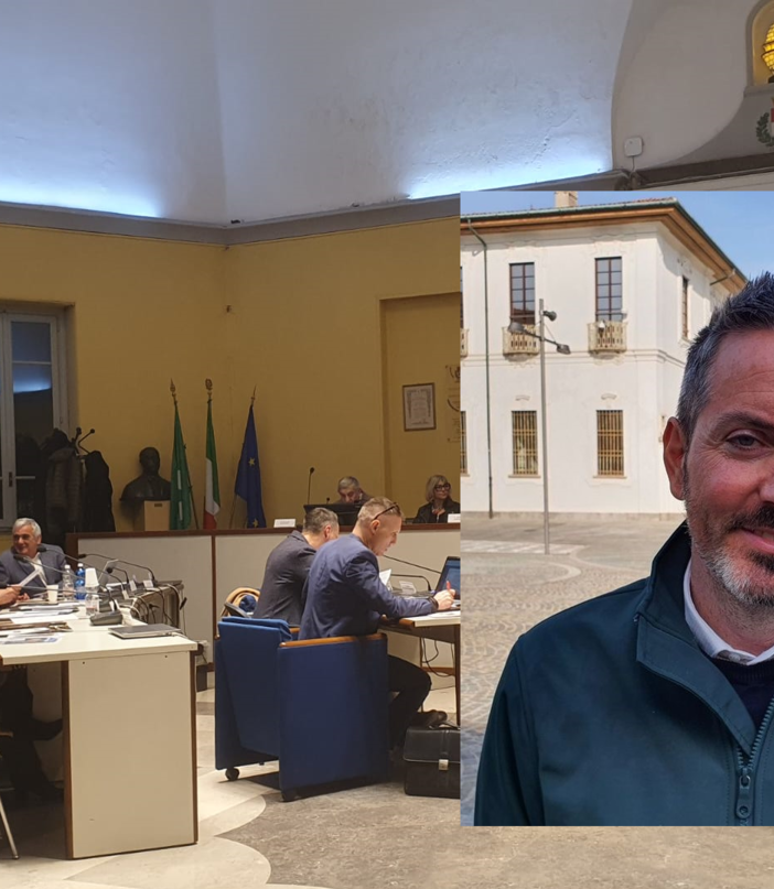 La sala consiliare e, nel riquadro, Paolo Geminiani