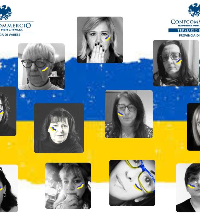 Le consigliere di Terziario Donna della provincia di Varese con la bandiera ucraina disegnata sul viso