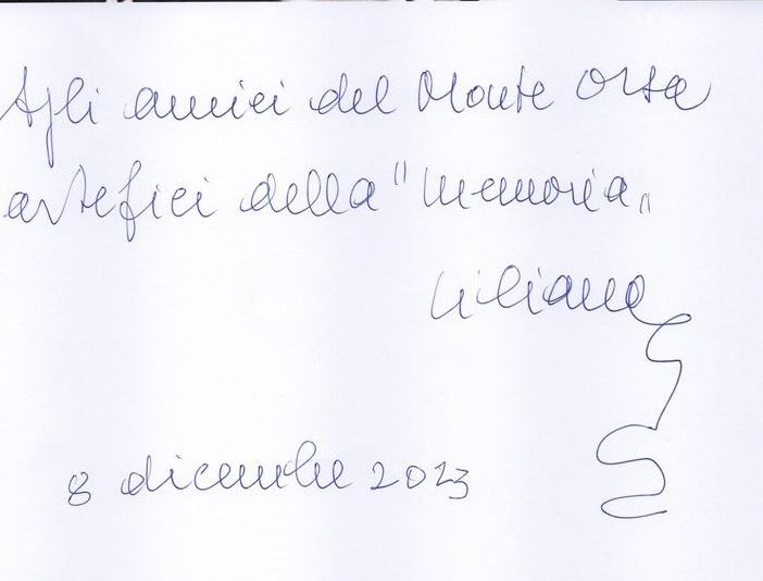 Il messaggio autografo di Liliana Segre agli Amici del Monte Orsa