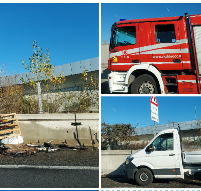 Fiamme su un furgone in Autolaghi: brucia il carico, intervengono i vigili del fuoco