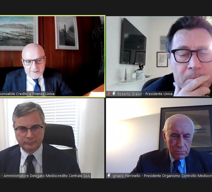I partecipanti al webinar di Univa sul ruolo del Mediocredito centrale