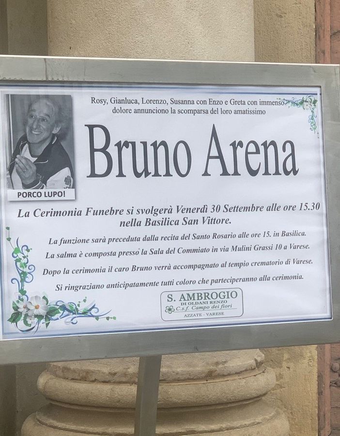 L'ultimo abbraccio di Varese a Bruno Arena. L'amico Max: «E' lassù con i grandi, ma lo sento con me». L'omelia: «Ora sorridi per noi»