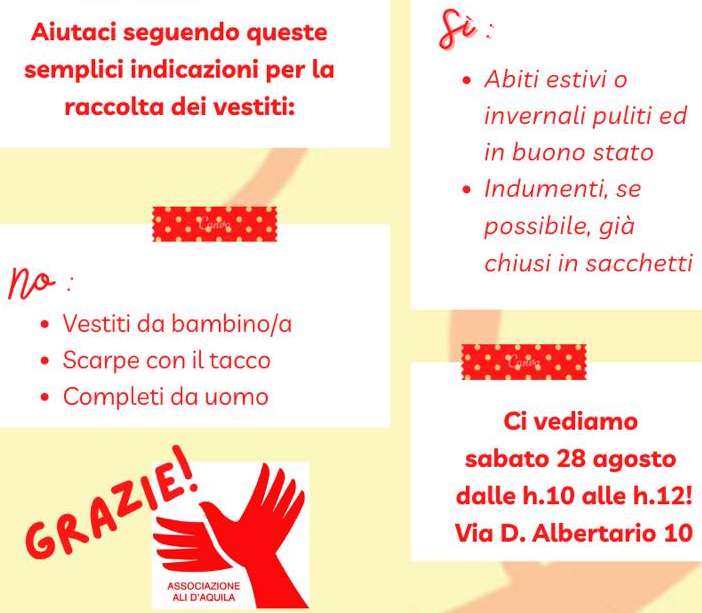 Busto, Ali d'Aquila raccoglie vestiti per i senzatetto