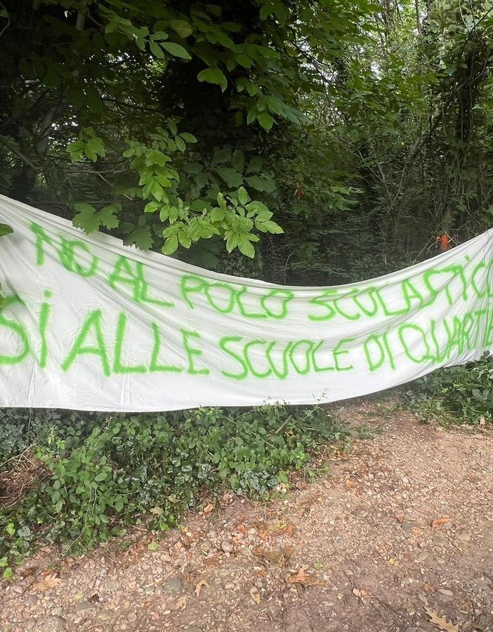 FOTO. Gli attivisti del comitato &quot;Salviamo gli alberi di Gallarate&quot; bloccano i lavori del polo scolastico