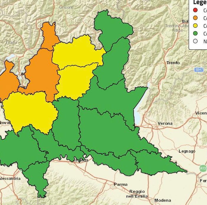 Rischio idrogeologico: allerta arancione per laghi e Prealpi, gialla nel resto della provincia di Varese