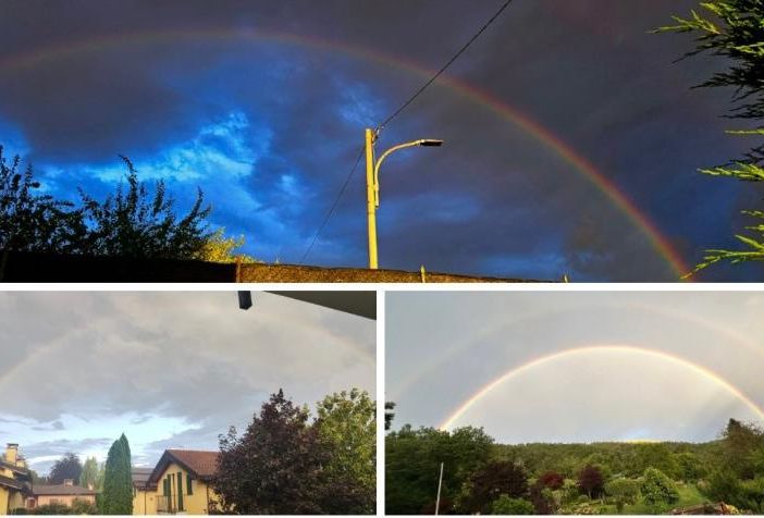 In grande l'arcobaleno avvistato a Bizzozero, qui sopra a destra quello della Rasa e a sinistra quello spuntato a Masnago In grande l'arcobaleno avvistato a Bizzozero, qui sopra a destra quello della Rasa e a sinistra quello spuntato a Masnago