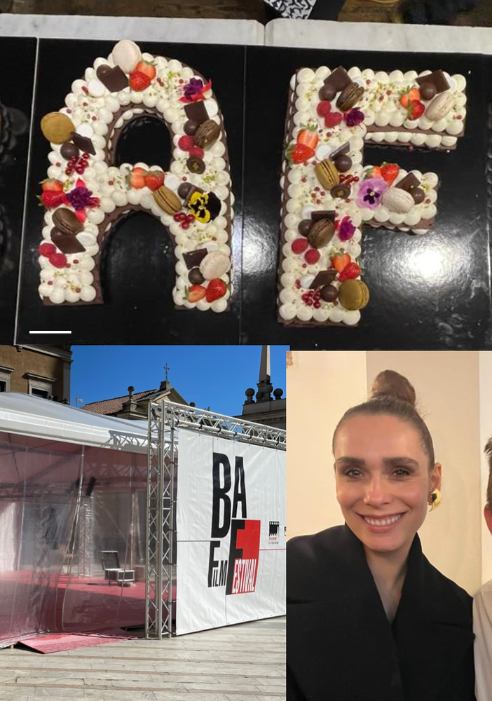 La torta che il pasticcere ha preparato per la serata di chiusura del Baff, i MOAI e Longhin con Lucrezia Guidone