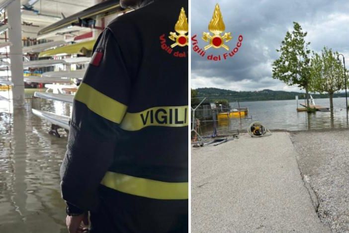 Il grande gesto dei vigili del fuoco in aiuto alla Canottieri Varese. «L'hangar era sommerso d'acqua, grazie a loro respiriamo»
