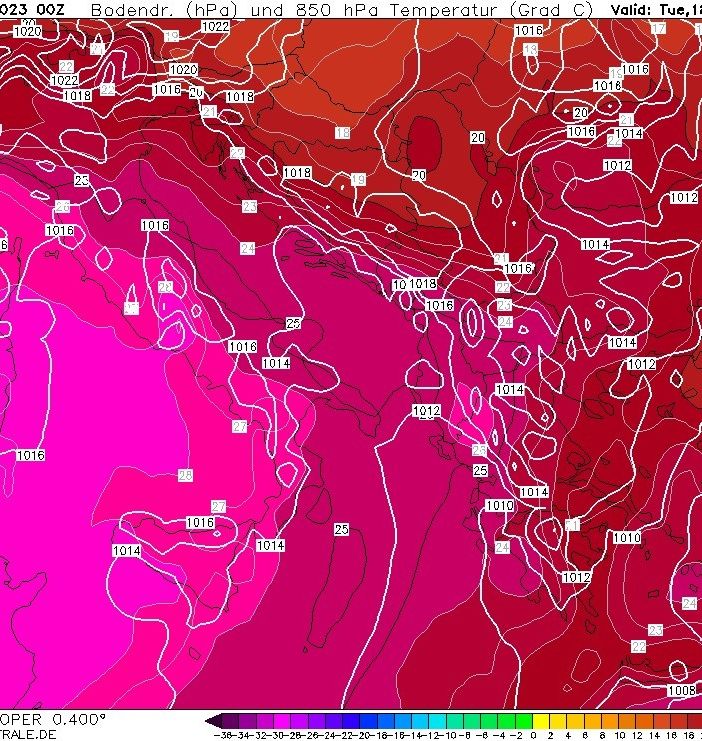 L'impressionante carta postata da Bertoni riferita alla temperatura a 1.500 metri di quota attesa martedì sera