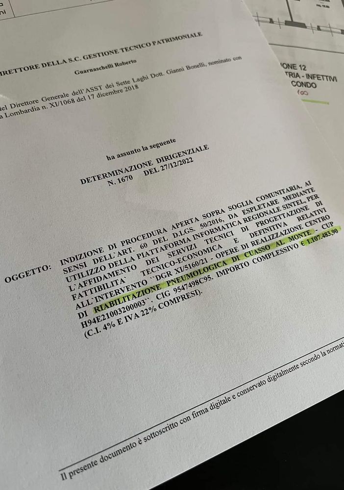 Centro di Riabilitazione pneumologica di Cuasso al Monte: pronta la gara per l'affidamento della progettazione