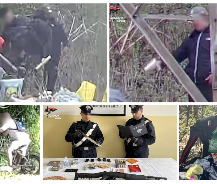 VIDEO. Nei boschi dello spaccio tra Sesto e Mercallo documentate 11mila cessioni di droga. Trovato anche un fucile a pompa