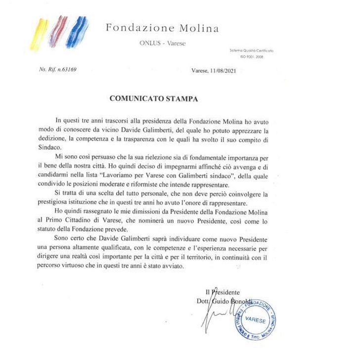Bonoldi, carta intestata del Molina per annunciare la candidatura. Brianza e Angei (Lega): «Strumentalizzazione inopportuna»