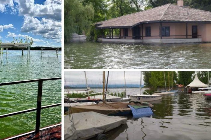 Le acque del lago sommergono il Village, l'Isolino e la riva della Schiranna dove si trova la sezione varesina della Lega navale italiana