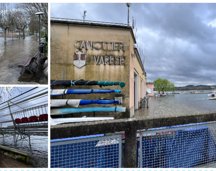 FOTO. Cresce ancora il livello dei laghi. Alla Schiranna l'acqua raggiunge la Canottieri, in piena anche il Maggiore