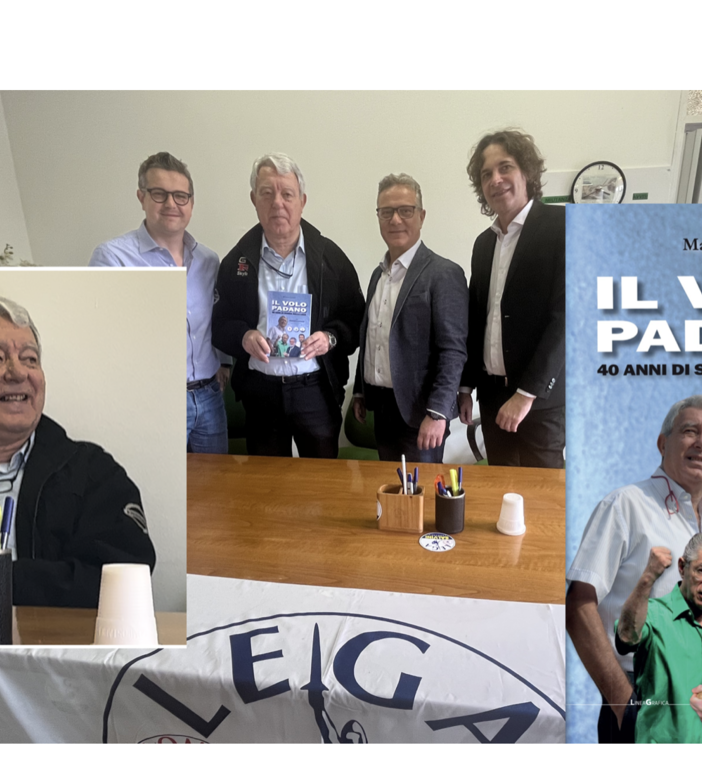 Da sinistra Cassani, Speroni, Albani e Linari. Il libro e Speroni durante la conferenza