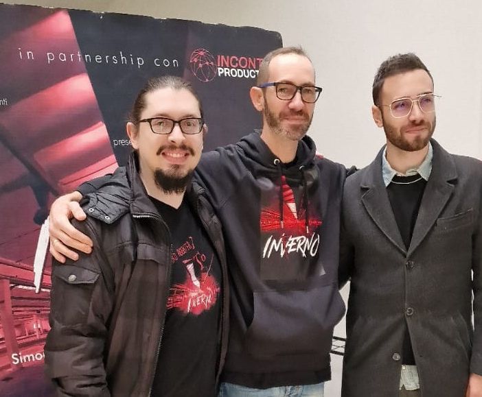 Emanuele Mattana (al centro) alla presentazione del film &quot;Inferno&quot; al cinema