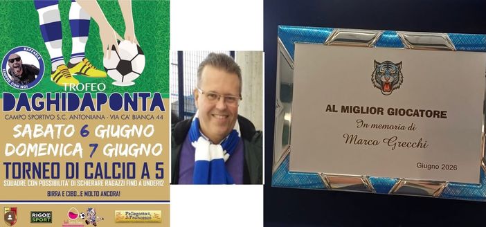 La locandina, Marco Grecchi e la targa in suo nome