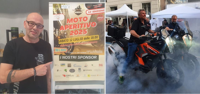 Luca Turconi e un'immagine dell'edizione 2024 del Motoaperitivo Luca Turconi e un'immagine dell'edizione 2024 del Motoaperitivo