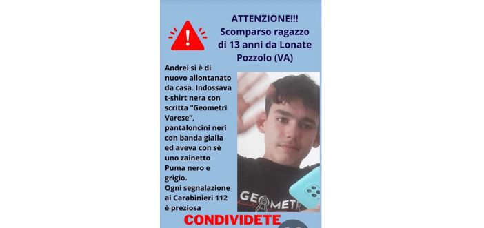Andrei ha già trascorso tre notti lontano da casa: tutti lo cercano Andrei ha già trascorso tre notti lontano da casa: tutti lo cercano
