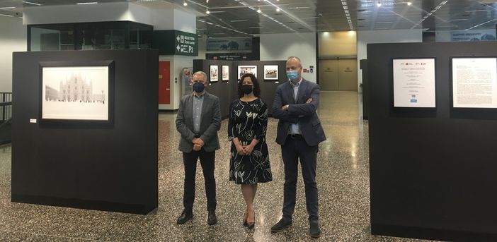 La presentazione della mostra fotografica a Malpensa con Luciano Bolzoni, Manuela Maffioli e Claudio Argentiero (nelle altre foto anche la Soglia Magica)
