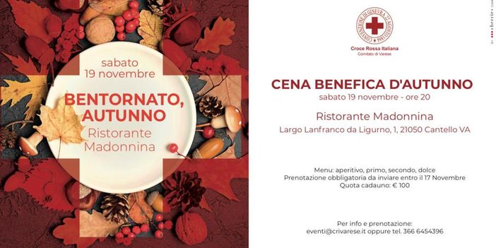 Croce Rossa Italiana invita tutti alla Cena Benefica d'Autunno 2022