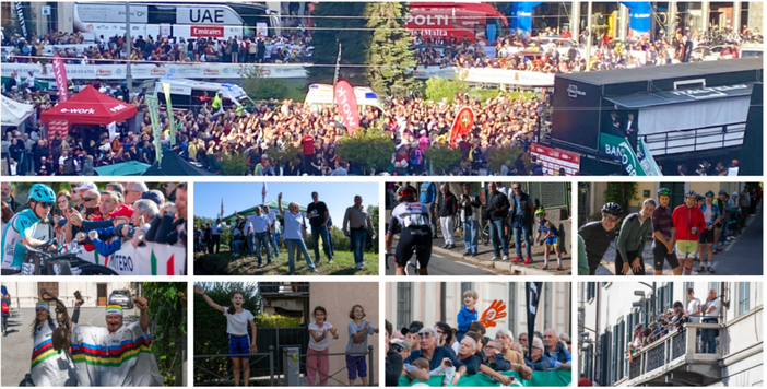 La folla in piazza Monte Grappa per la premiazione di Tadej Pogacar e il pubblico sulle strade della 104ª Tre Valli Varesine (Foto Alessandro Umberto Galbiati)