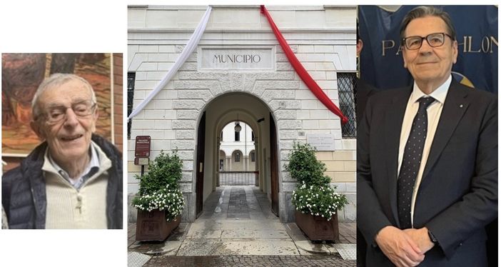 A sinistra Giavini, a destra Paglini: al centro il municipio "vestito" da patronale (foto da pagina Facebook Comune) A sinistra Giavini, a destra Paglini: al centro il municipio "vestito" da patronale (foto da pagina Facebook Comune)