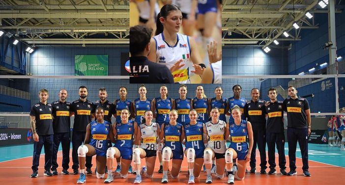 La squadra e nel riquadro Monaco: foto per cortesia di Cev e di Massimiliano Monaco