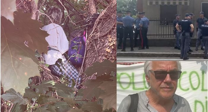 Gli attivisti sugli alberi, le forze dell'ordine e Mario Macaluso che racconta la storia del boschetto