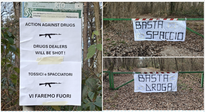 I cartelli comparsi nei boschi dello spaccio a Morazzone I cartelli comparsi nei boschi dello spaccio a Morazzone