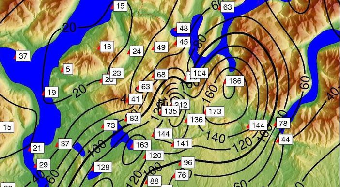 I dati con gli accumuli di pioggia per località diffusi ieri sera dal Centro Geofisico Prealpino I dati con gli accumuli di pioggia per località diffusi ieri sera dal Centro Geofisico Prealpino