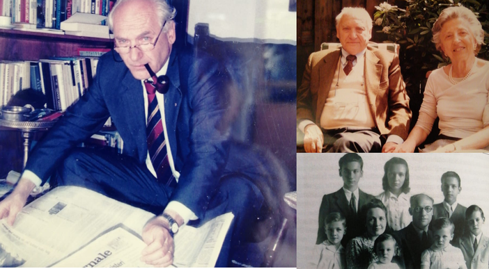 L'ingegner Randi da solo, con la «diletta moglie Carla&quot; e in una foto storica del suo libro - per cortesia della famiglia