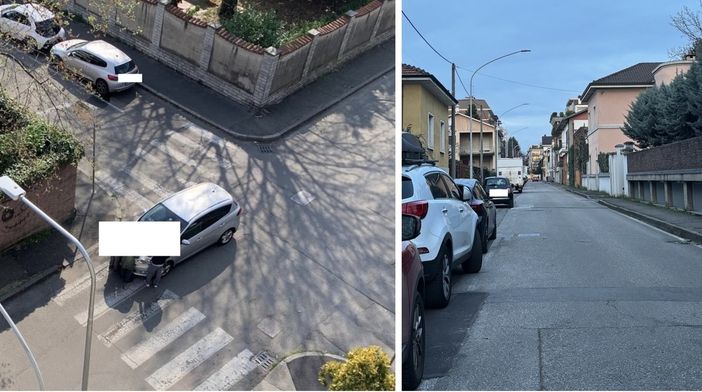 Un'auto coinvolta nell'incidente di oggi e a lato uno scorcio di via Orazio Un'auto coinvolta nell'incidente di oggi e a lato uno scorcio di via Orazio