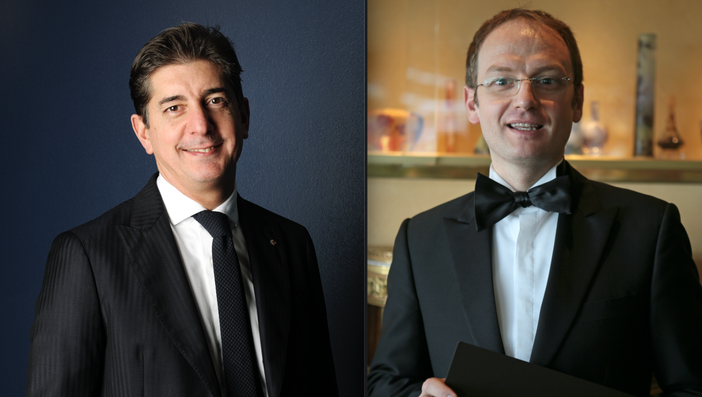 A sinistra Nicola Dell'Agnolo, Direttore di Sala de "Il Luogo di Aimo e Nadia", due stelle Michelin di Milano; a destra Simone Pinoli, Restaurant Manager de “La Pergola” di Roma dello Chef tre stelle Michelin Heinz Beck A sinistra Nicola Dell'Agnolo, Direttore di Sala de "Il Luogo di Aimo e Nadia", due stelle Michelin di Milano; a destra Simone Pinoli, Restaurant Manager de “La Pergola” di Roma dello Chef tre stelle Michelin Heinz Beck