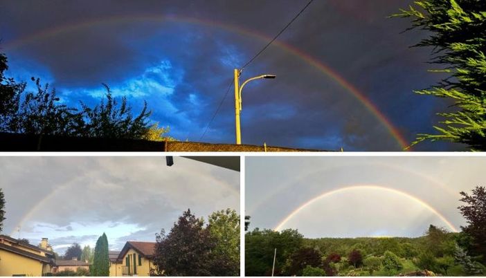 In grande l'arcobaleno avvistato a Bizzozero, qui sopra a destra quello della Rasa e a sinistra quello spuntato a Masnago In grande l'arcobaleno avvistato a Bizzozero, qui sopra a destra quello della Rasa e a sinistra quello spuntato a Masnago