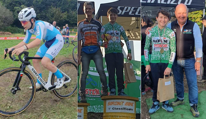 Luca Ferro sui pedali, sul podio e, a destra, con il presidente del Comitato lombardo della Fci Stefano Pedrinazzi Luca Ferro sui pedali, sul podio e, a destra, con il presidente del Comitato lombardo della Fci Stefano Pedrinazzi