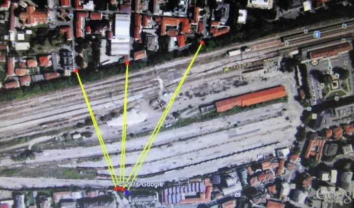 L'immagine propone le tre possibili soluzioni al lato nord della stazione FS, secondo i Verdi