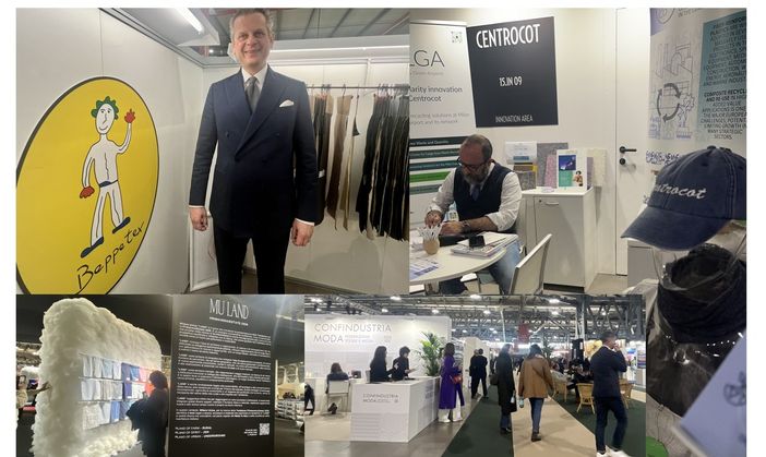 In alto a sinistra Beppe Tronconi, a lato lo stand del Centrocot di Busto e sotto altre immagini del Salone