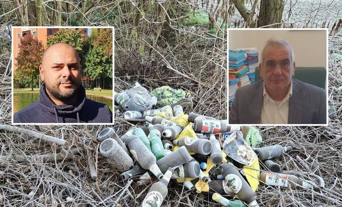 Rifiuti abbandonati in via Baraggioli. Nei riquadri, Matteo Sabba, a sinistra, e Orazio Tallarida, a destra Rifiuti abbandonati in via Baraggioli. Nei riquadri, Matteo Sabba, a sinistra, e Orazio Tallarida, a destra