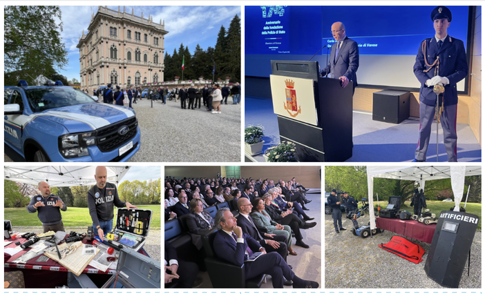 Alcuni momenti della celebrazione a Ville Ponti per il 174esimo anniversario della festa della Polizia di Stato