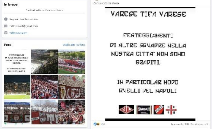 Gli ultras biancorossi: «Varese tifa Varese, non sono graditi i festeggiamenti del Napoli in città» Gli ultras biancorossi: «Varese tifa Varese, non sono graditi i festeggiamenti del Napoli in città»