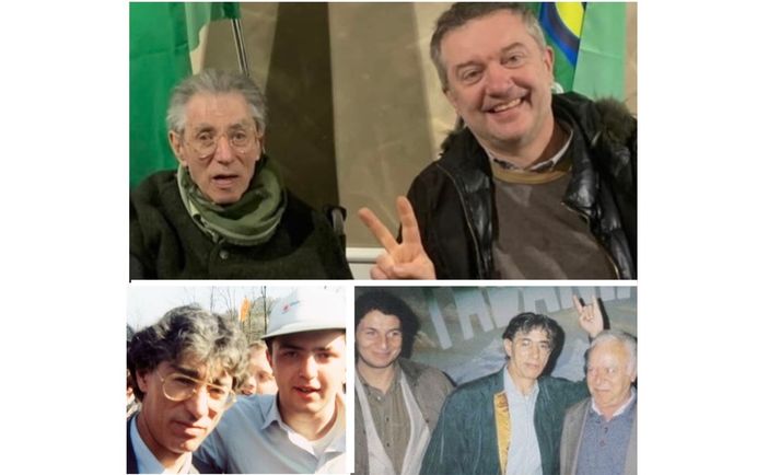 Antonio Raimondi con Umberto Bossi, sotto un giovanissimo Fausto Bossi e la foto condivisa da Giorgio Mariani
