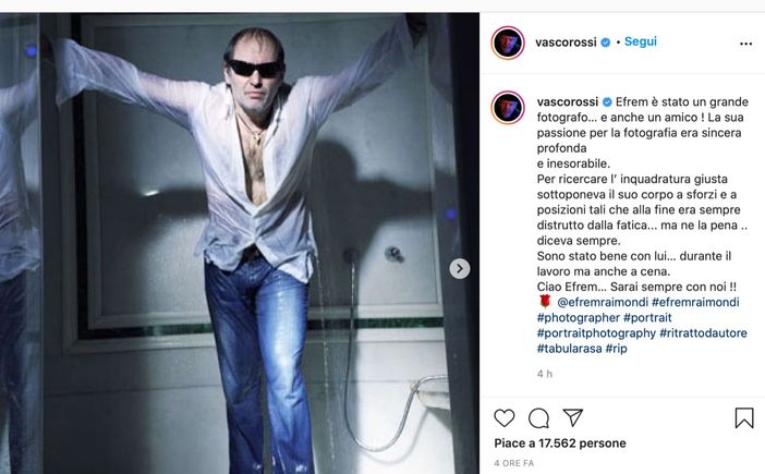 Il messaggio di Vasco Rossi in ricordo di Efrem Raimondi Il messaggio di Vasco Rossi in ricordo di Efrem Raimondi