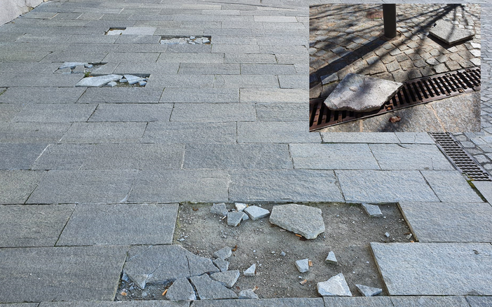 FOTO. Pavimentazione in pezzi, in piazza Vittorio Emanuele servono nuovi “rattoppi”