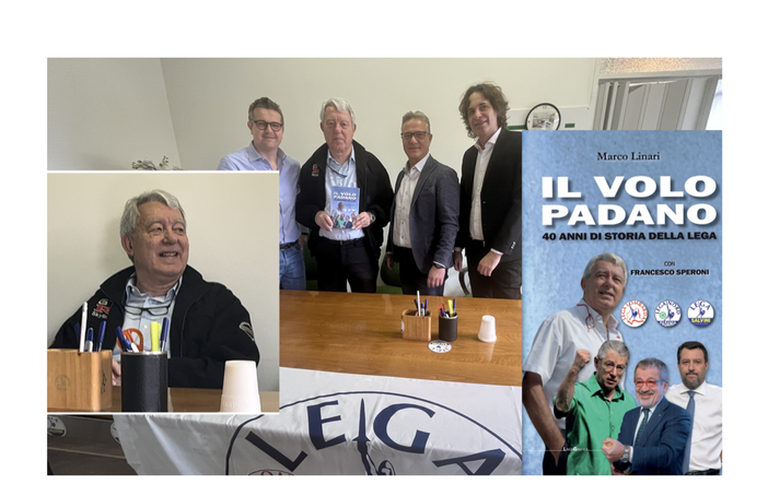 Da sinistra Cassani, Speroni, Albani e Linari. Il libro e Speroni durante la conferenza