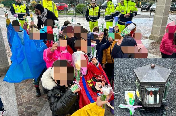 Un fiore di carta sulla tomba. A deporlo, i bambini dell’asilo di Borsano Un fiore di carta sulla tomba. A deporlo, i bambini dell’asilo di Borsano