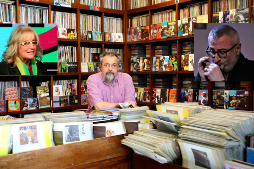 Paolo Carù nella trincea del suo negozio, in piazza Garibaldi