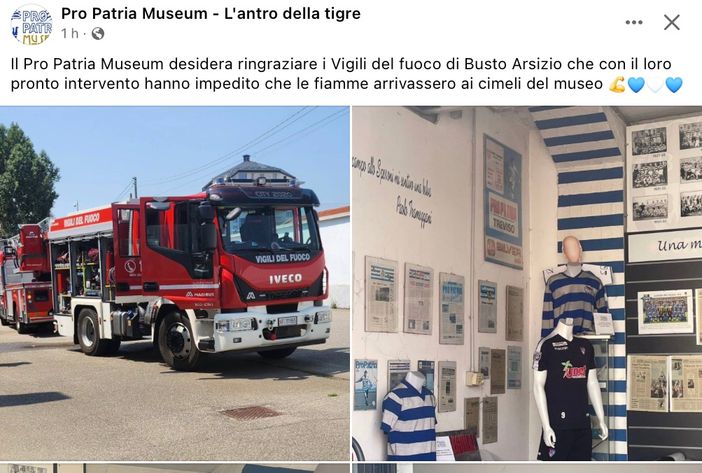 Cimeli tigrotti in salvo: «Grazie, vigili del fuoco»