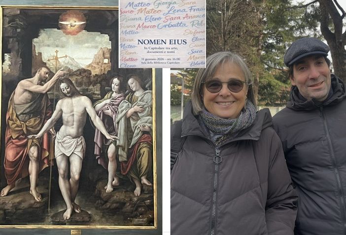 Il dipinto del Lanino e a lato Elena Angeleri e Salvatore Bollini Marcora