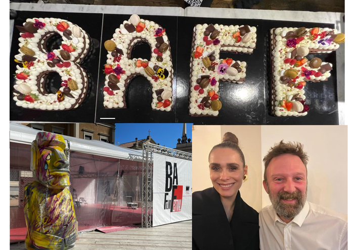 La torta che il pasticcere ha preparato per la serata di chiusura del Baff, i MOAI e Longhin con Lucrezia Guidone